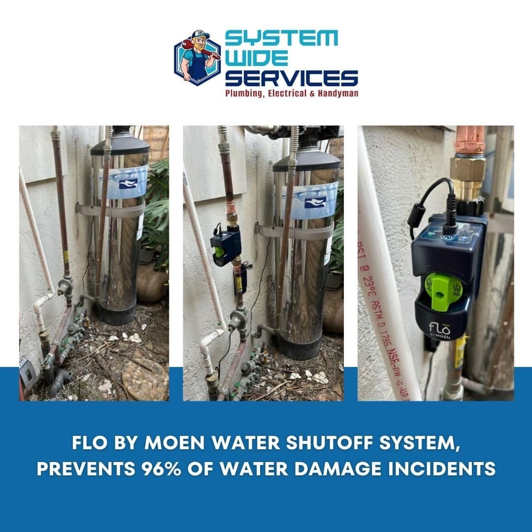 Flo by Moen smart automatic water shutoff system installed on copper piping